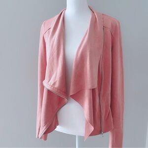 BLANKNYC Pink Faux Suede Waterfall Jacket Moto Open Front Soft Drape Coat